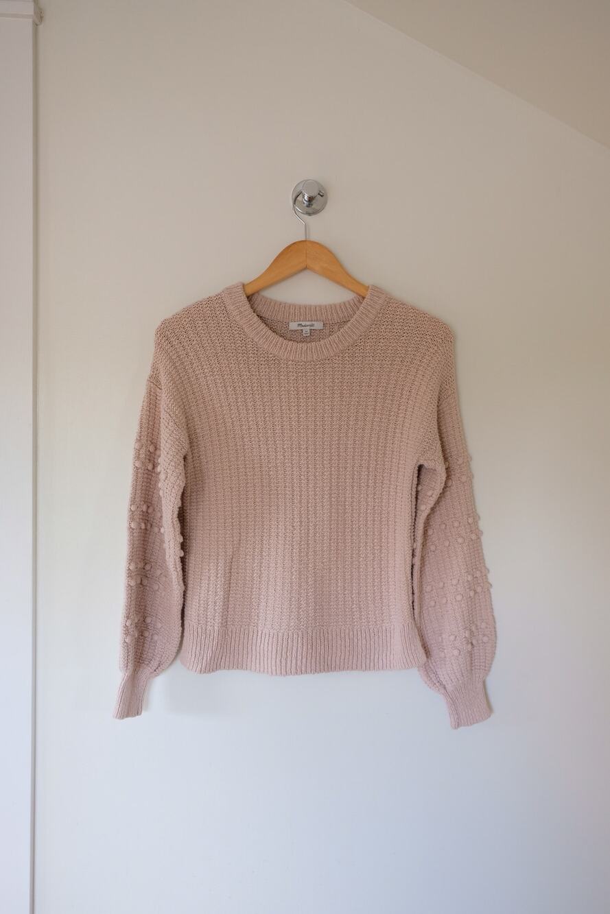 Coquette Boho Feminine Madewell Bobble Knit Sweater — Dusty Pink, Sz XS